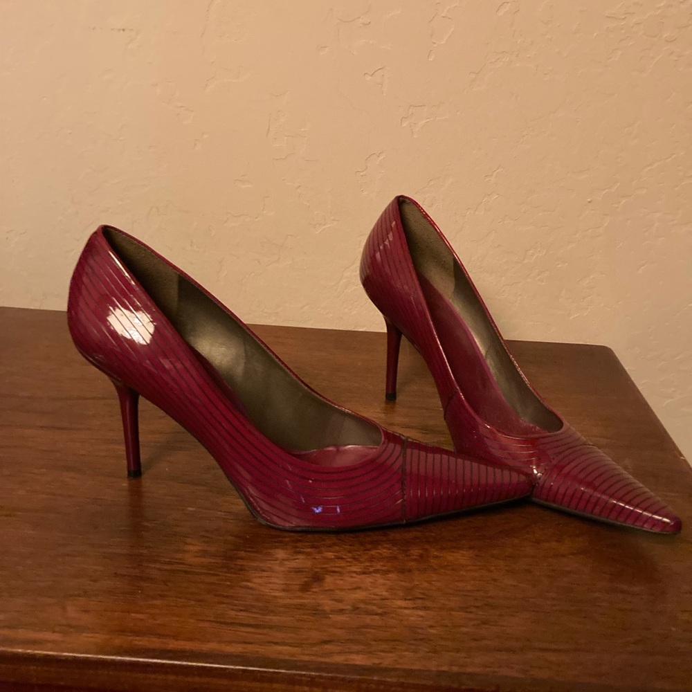 BCBGirls Berry Patent Heels with Black Stripes
